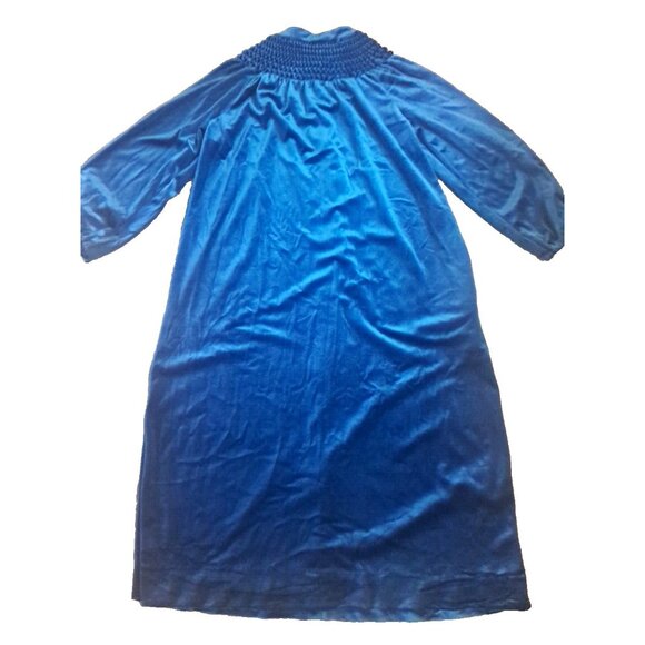 Womens Vintage Velour Robe Housecoat Blue Ultra Soft 3/4 Zip Pocket USA Made S - Picture 6 of 6